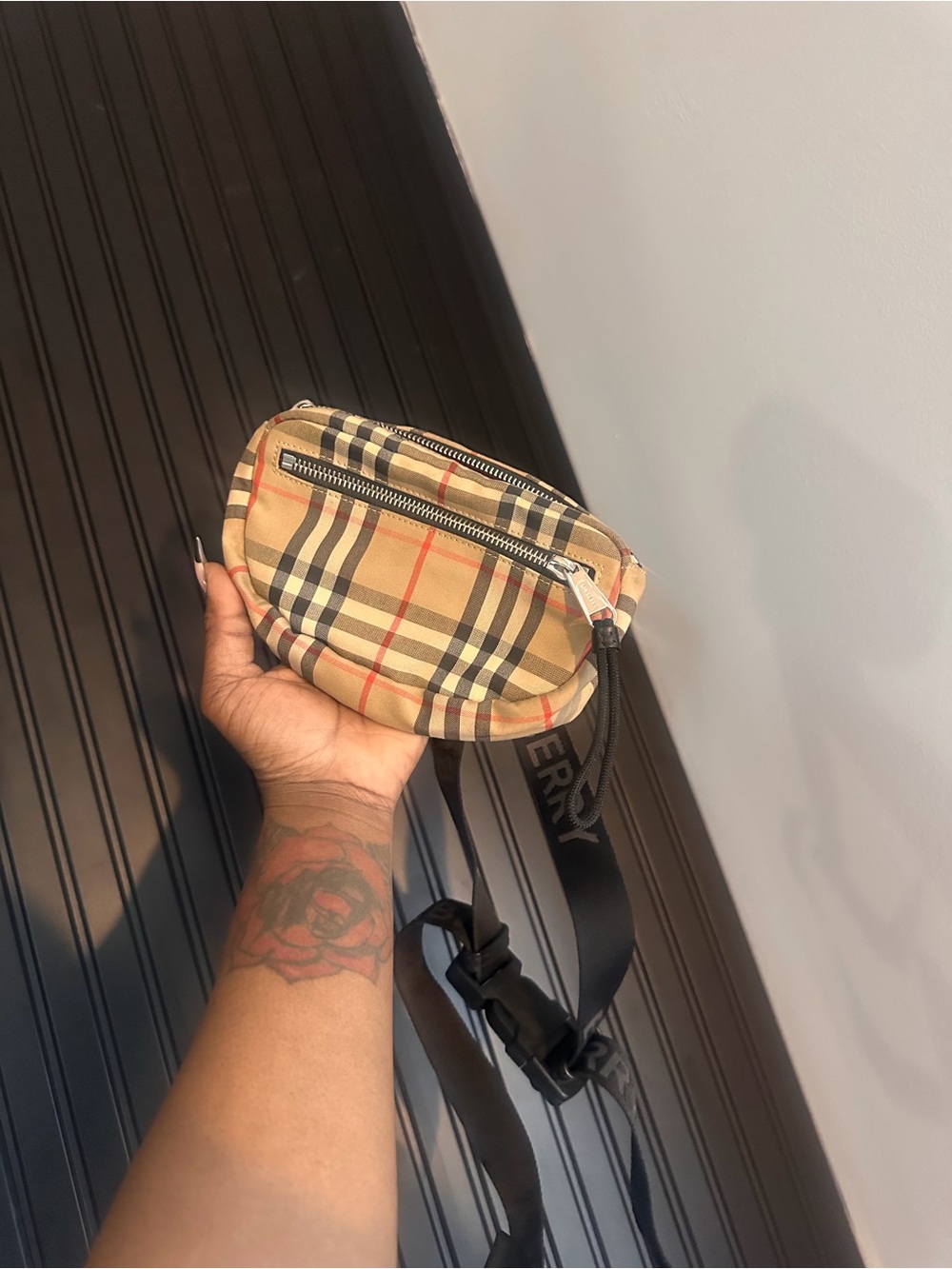 Burberry Beige Black Red Vintage Check Belt Bag